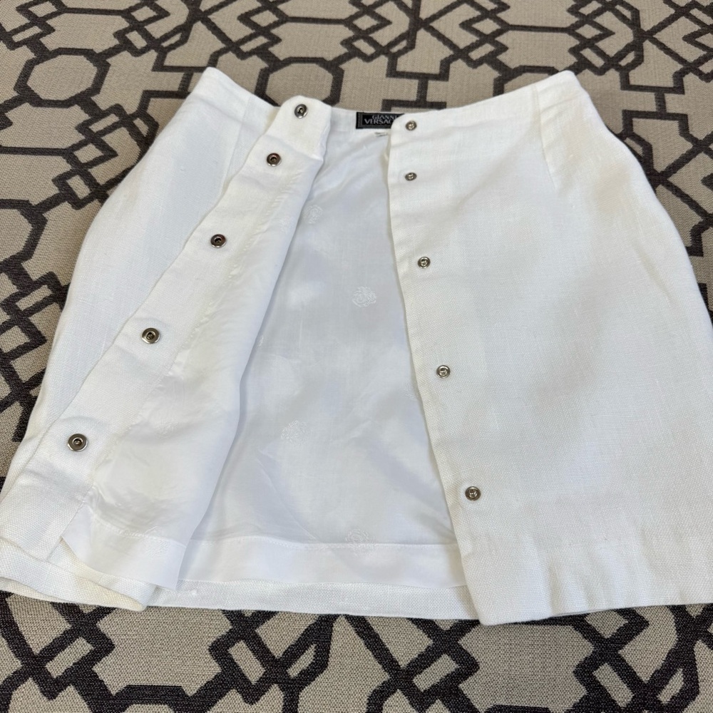 Gianni Versace Linen Button Front Skirt Medusa White Sz 40 S - Picture 8 of 16